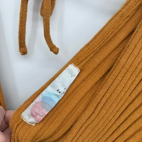 Free People Beach Orange Ribbed Wrap Top Long Sleeve Cropped Medium - Picture 5 of 8